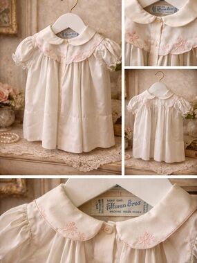 Vintage Feltman Brothers Dress Pink Bow Embroidery Heirloom Christening 3M